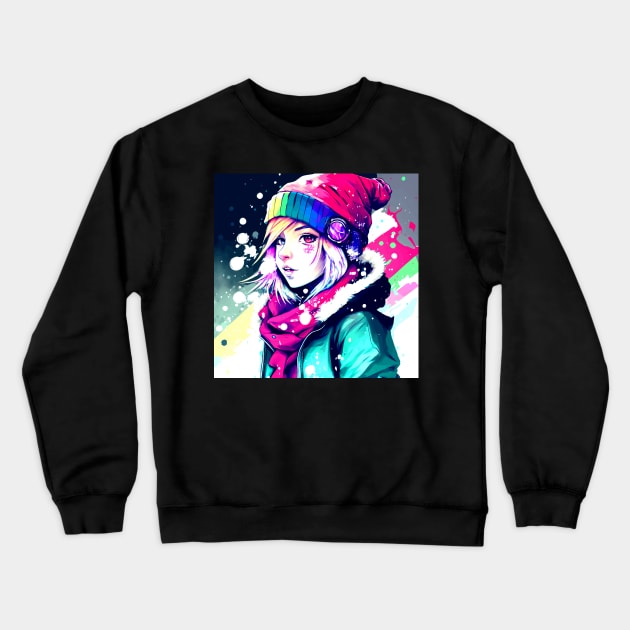 Anime Girl Cute Christmas Holiday Vibes Crewneck Sweatshirt by MaystarUniverse